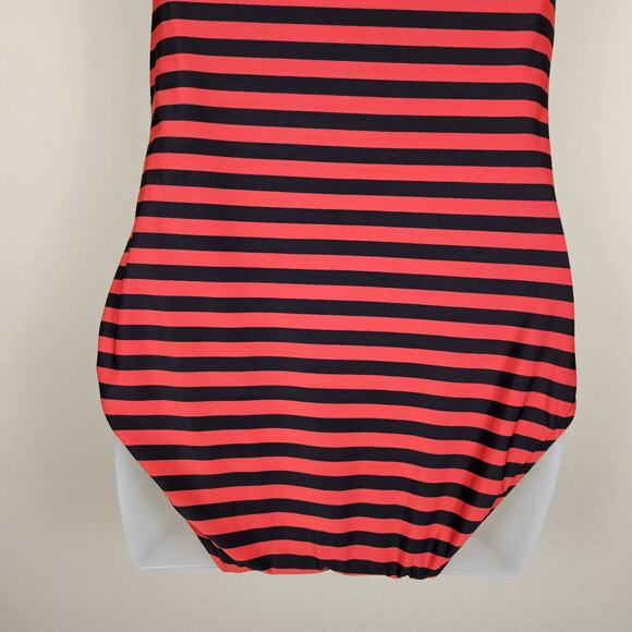 Pin-Up Halter Swimsuit Women One Piece High Back Stripe Full Coverage Nautical L - Picture 10 of 15